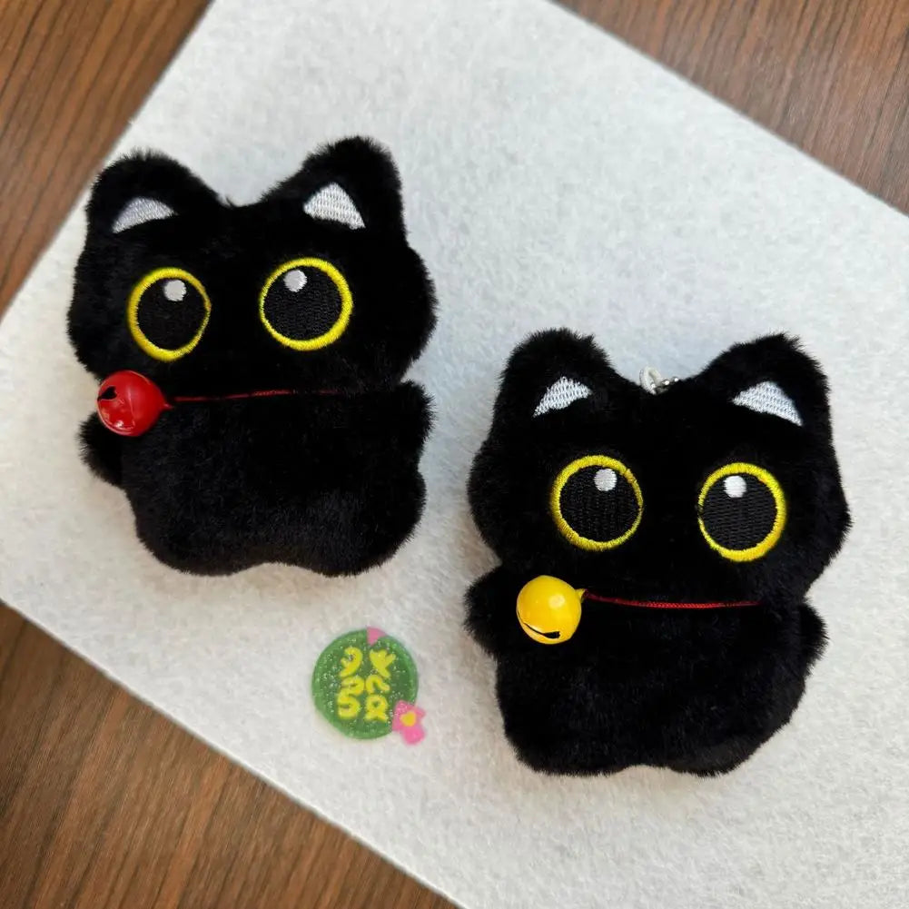 Squeaky Black Cat Keychain Cute Plush Kitten Bag Charm Squeaker Sound