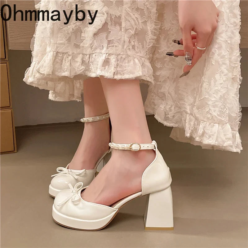 Pearl Ankle Strap Mary Jane Platform Heels | Women's Pumps