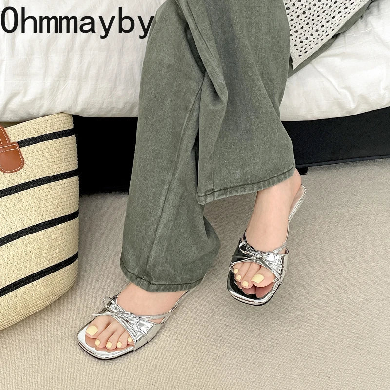 Women's Low Heel Butterfly-Knot Open Toe Slide Slippers
