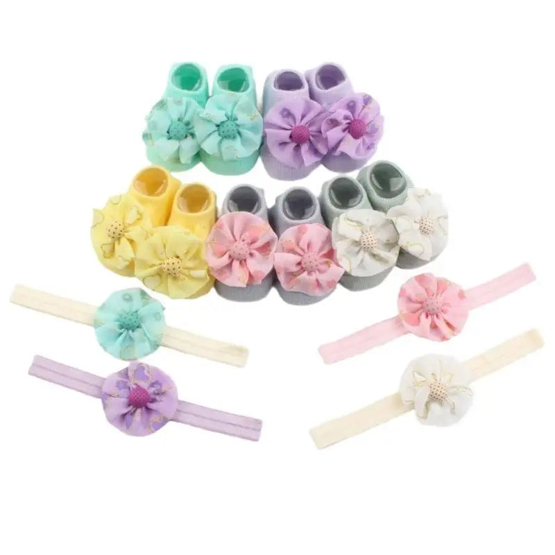Baby Floral Headband & Socks Set | 0–6 Months Infant Gift