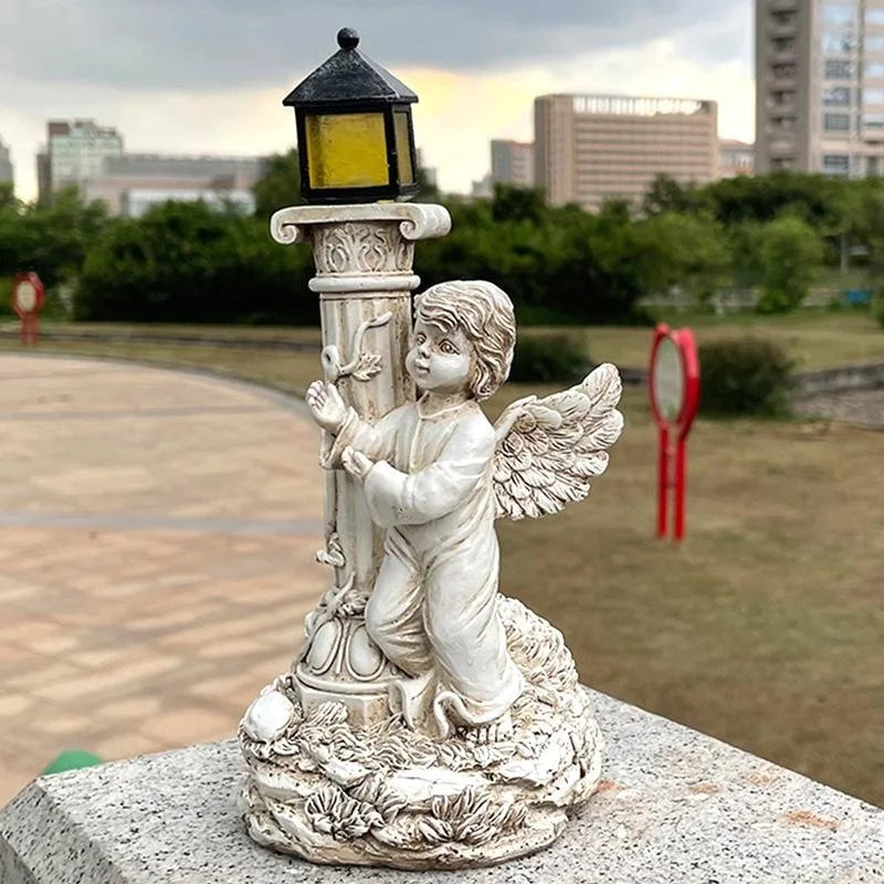 Solar Angel Garden Lamp – European Roman Column Resin Sculpture