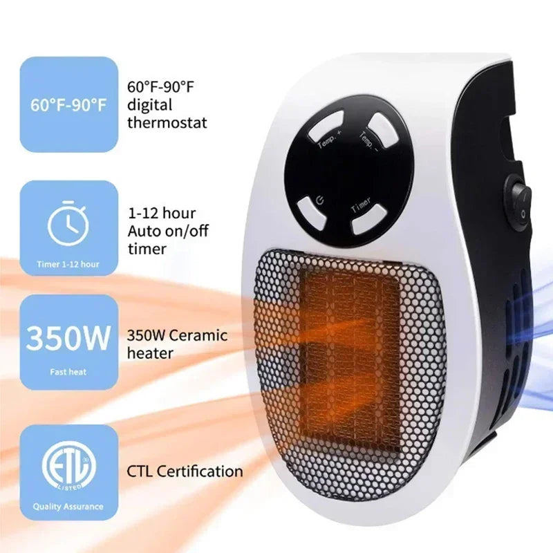 350W Portable Electric Space Heater | Remote & Wall Mount