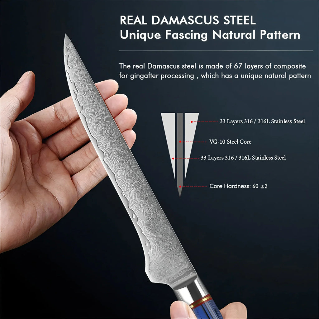 67-Layer Damascus Steel Boning Knife – Handmade Kitchen Knife