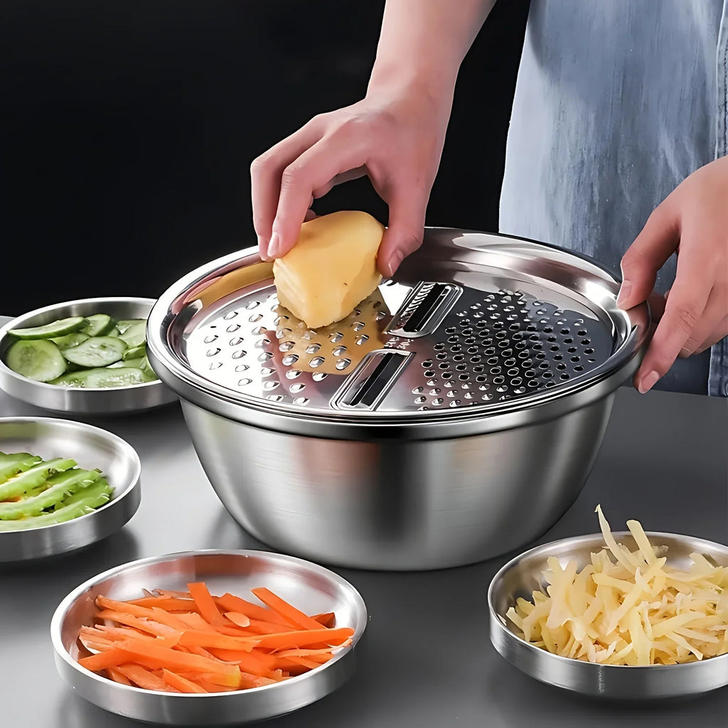 3-Piece Stainless Steel Multifunctional Strainer Mixing Bowl Washing