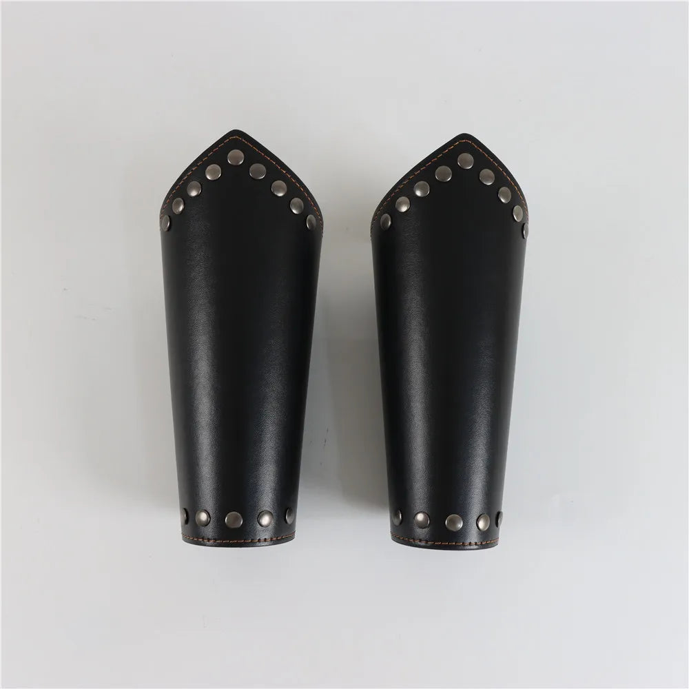 Men Medieval Cosplay PU Leather Armor Arm Warmers Lace-up Viking