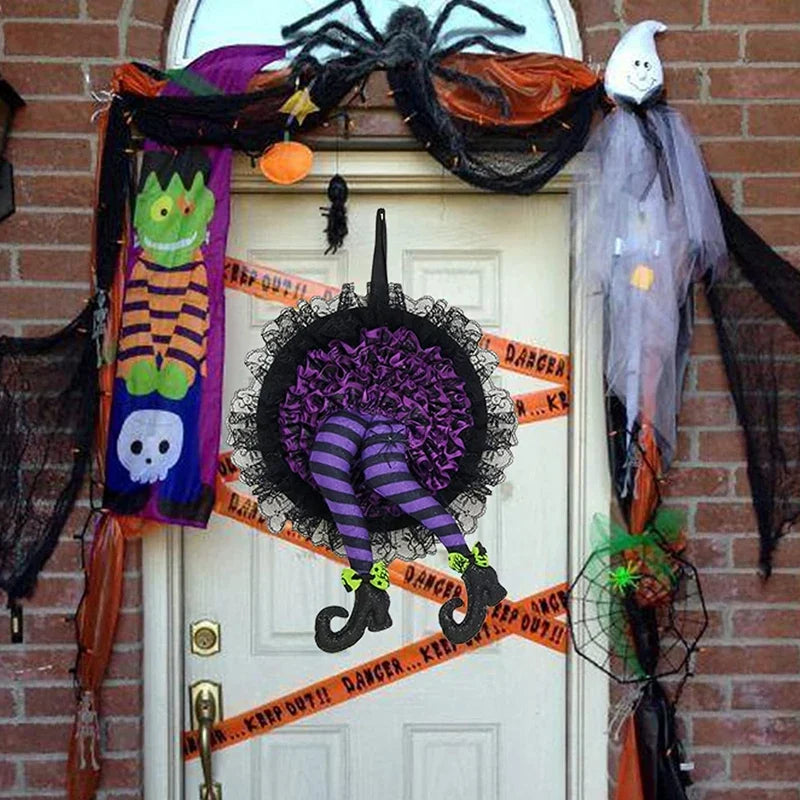 Halloween Witch Hat Leg Door Wreath – Spooky Hanging Garland