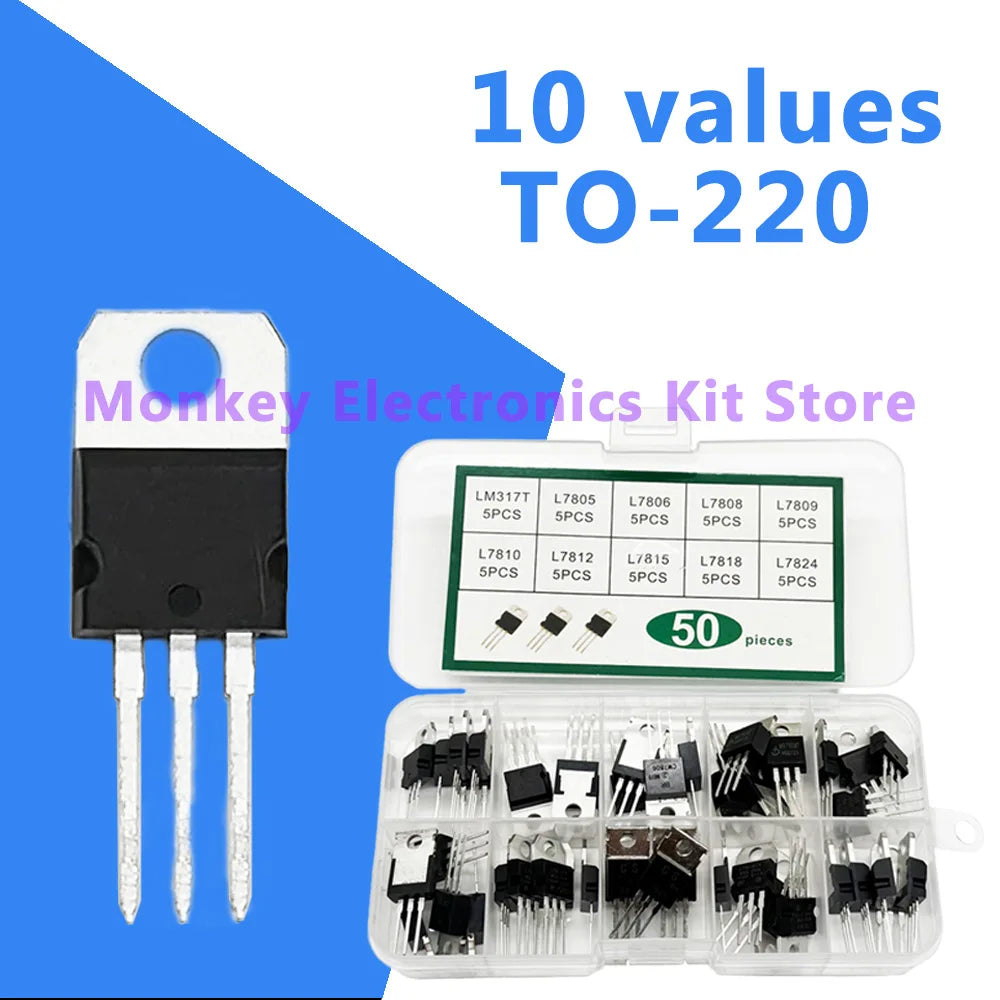 50PCS TO-220 Voltage Regulator IC Kit – LM317T & L78xx Series
