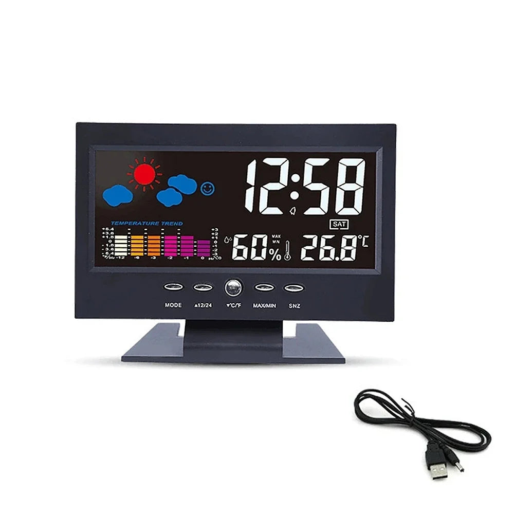 Digital Weather Station Clock – LCD Thermometer & Hygrometer