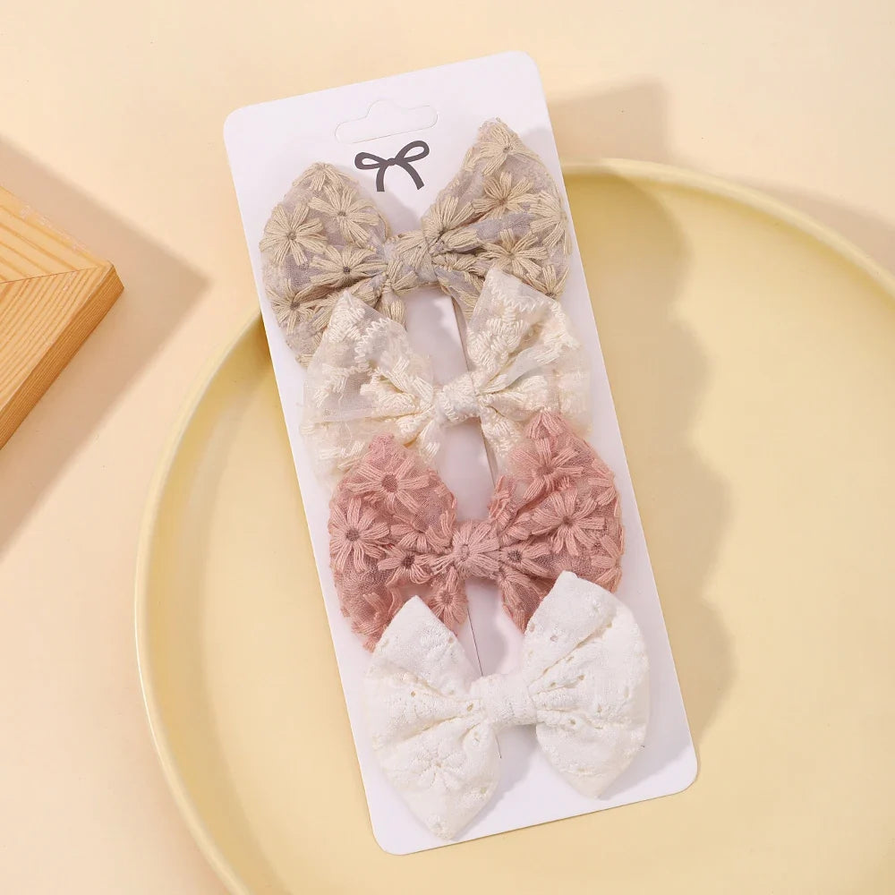 Lovely Cotton Bowknot Clips Safe Hairpins Girl Fresh Pastoral