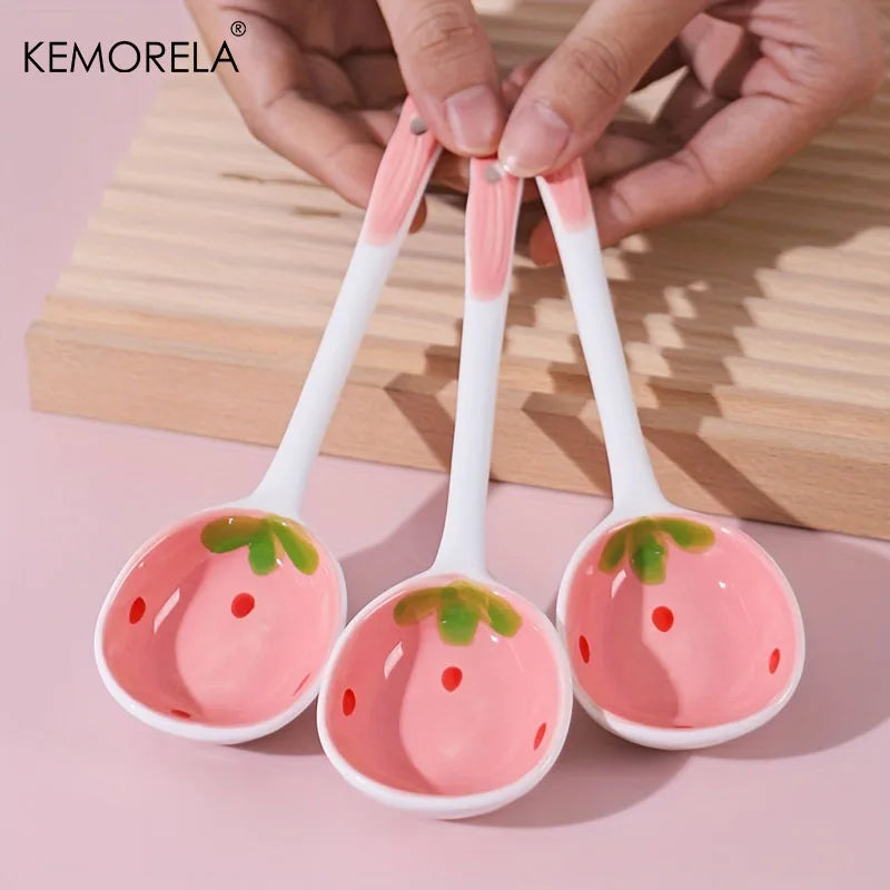 Ceramic Strawberry Spoons Set 2/4/6Pcs | KEMORELA Tableware