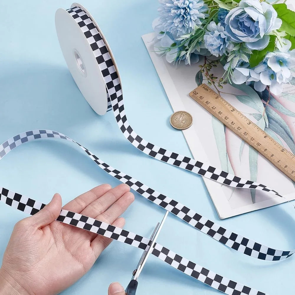 Black Check Polyester Ribbon 5/8" 50 Yards – Gift Wrap & Craft