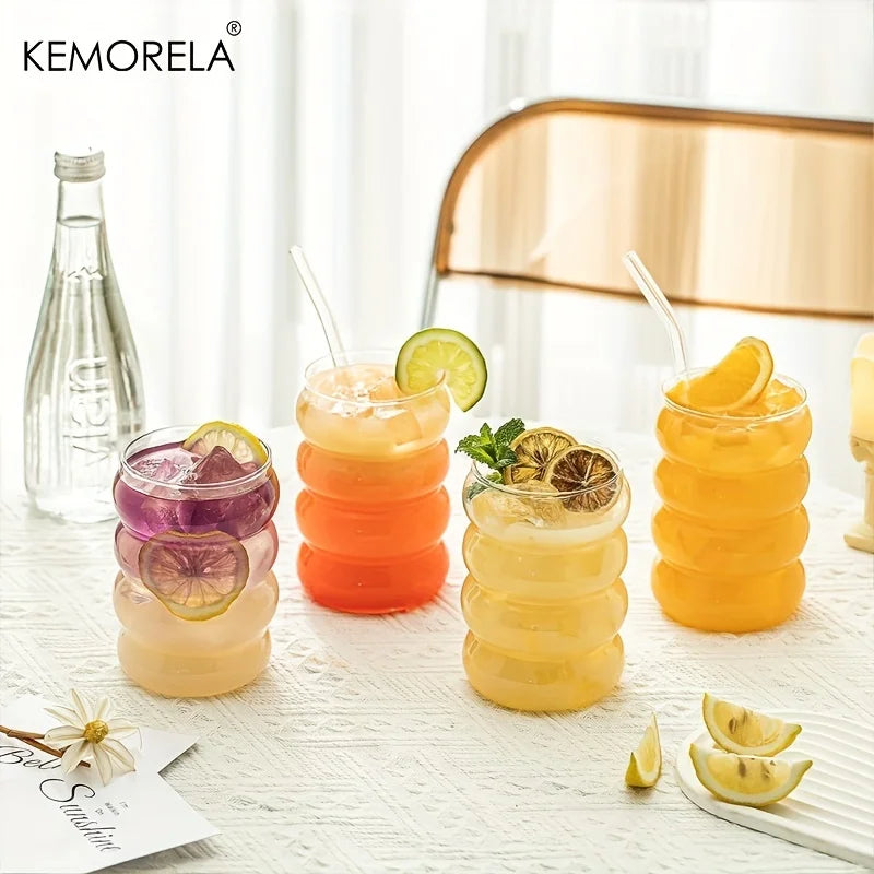 Drinking Glasses with Glass Straw & Bamboo Lid – 4-Pack