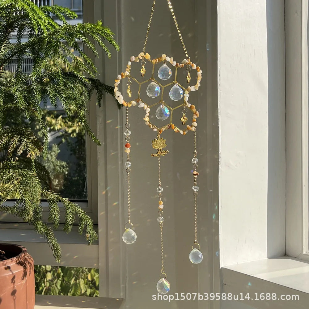 Sun Catcher Pendant Custom Wind Chimes Big Hive Small Bee Natural