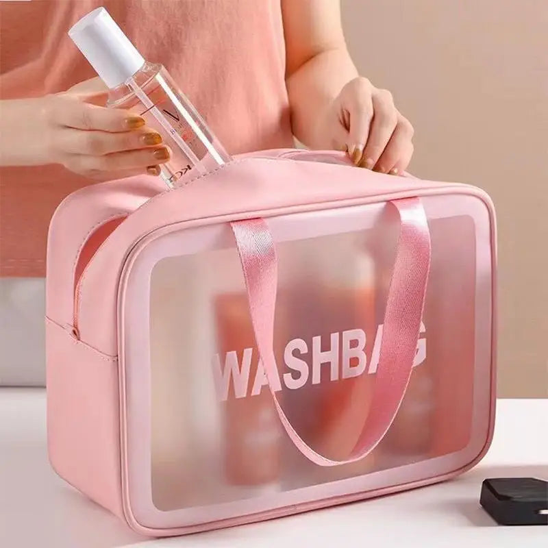 Dry-Wet Separation Transparent PU Travel Cosmetic Bag