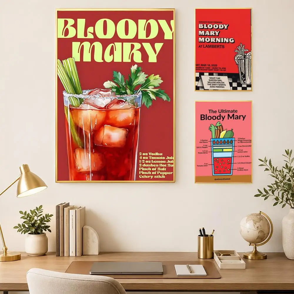 Bloody Mary Cocktail Wall Art Poster – Self-Stick Waterproof