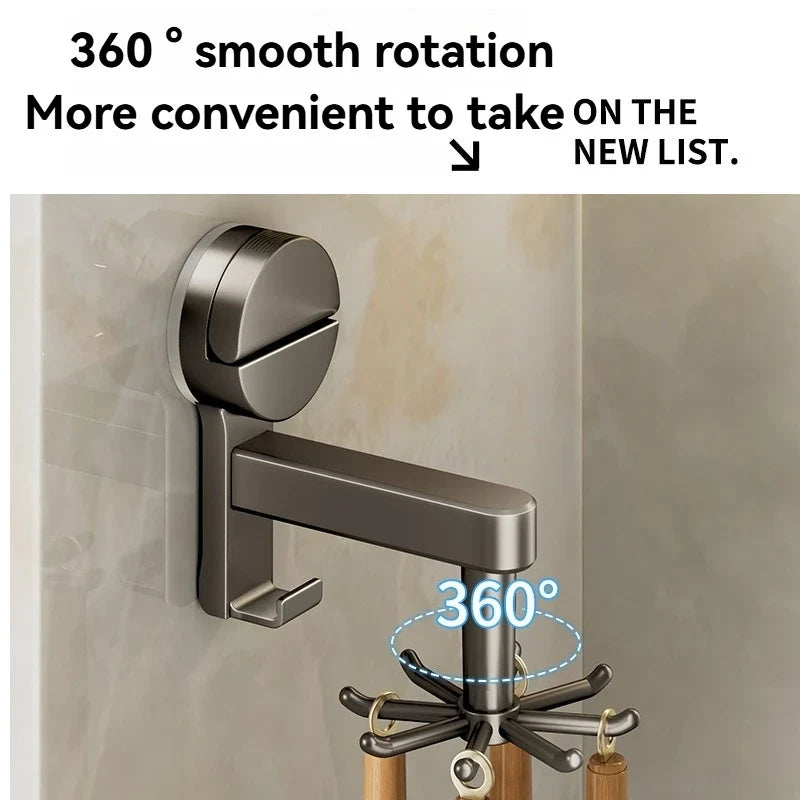 8-Hook 360° Rotating Suction Cup Organizer – No Drill Wall Hook