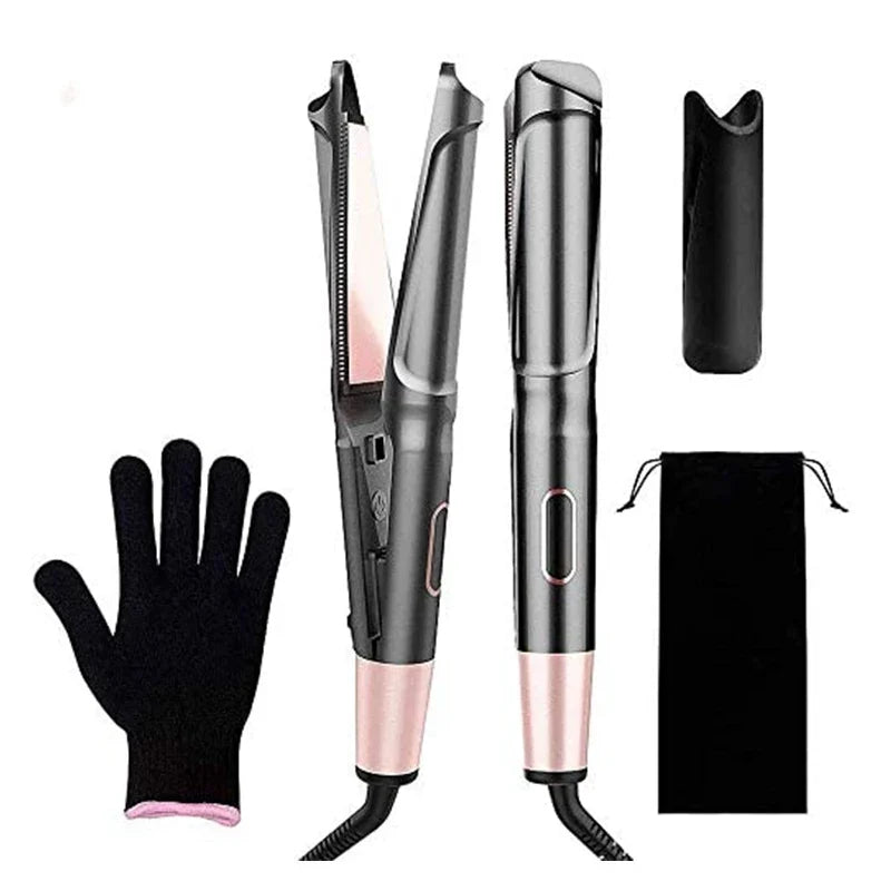 2-in-1 Twisted Flat Iron Hair Curler & Straightener | LCD