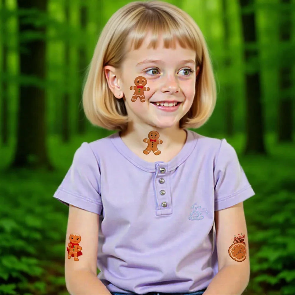 54pcs Christmas Gingerbread Temporary Tattoos – Waterproof Stickers
