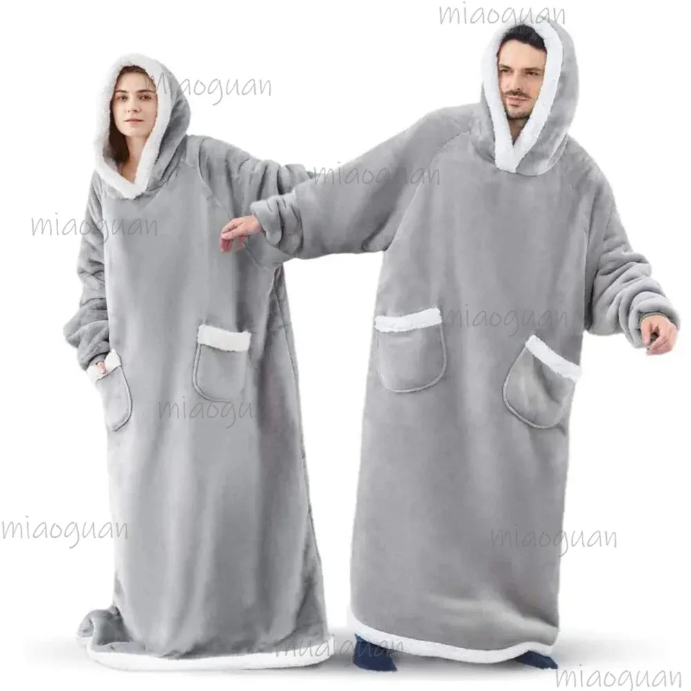 Oversized Flannel Blanket Hoodie – Fleece Pullover Robe