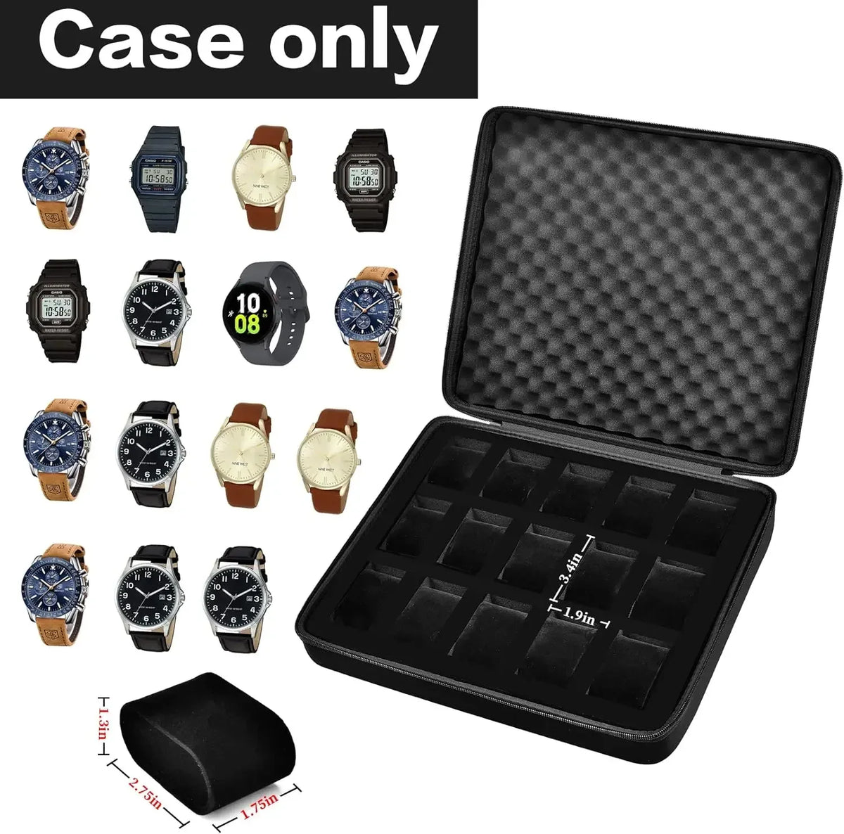 15 Slots Watch Box Men Display Storage Case Fits All Wristwatches
