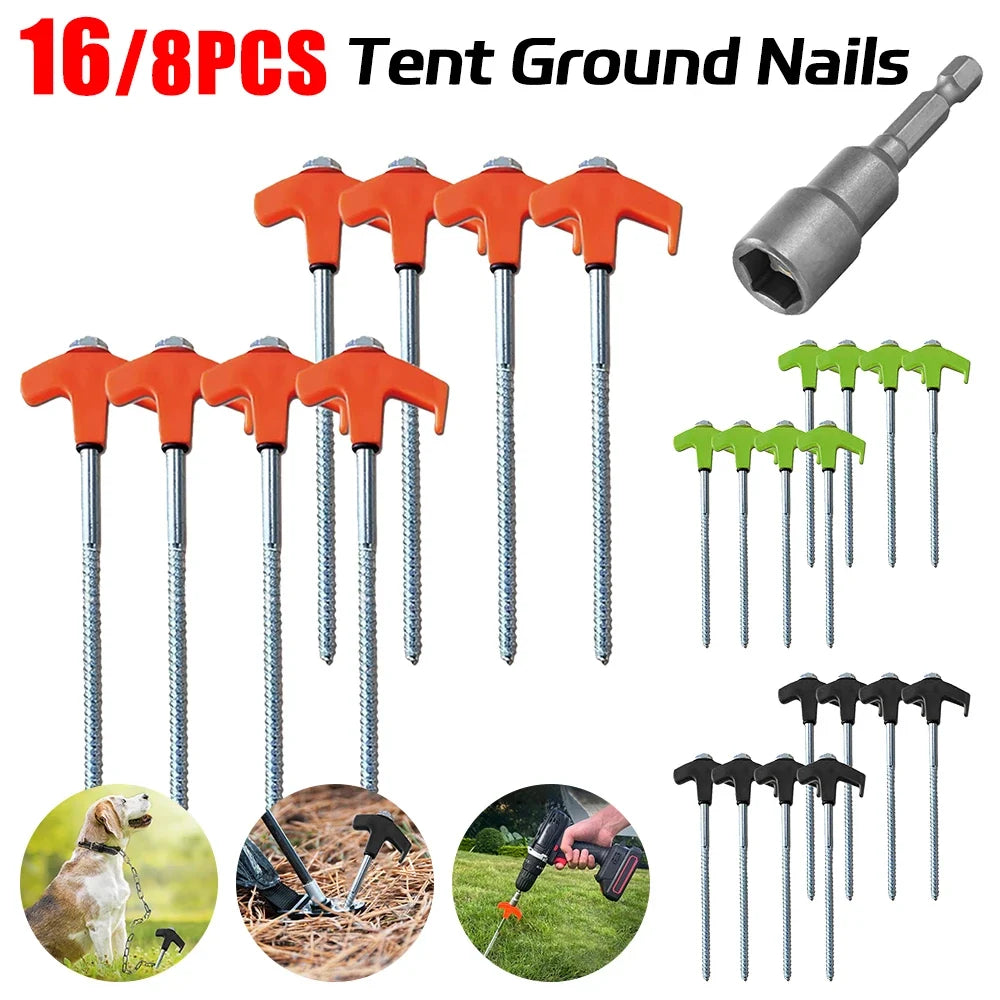 Screw Tent Stakes 8 M8 Carbon Steel Spiral Pegs Hex Socket Luminous