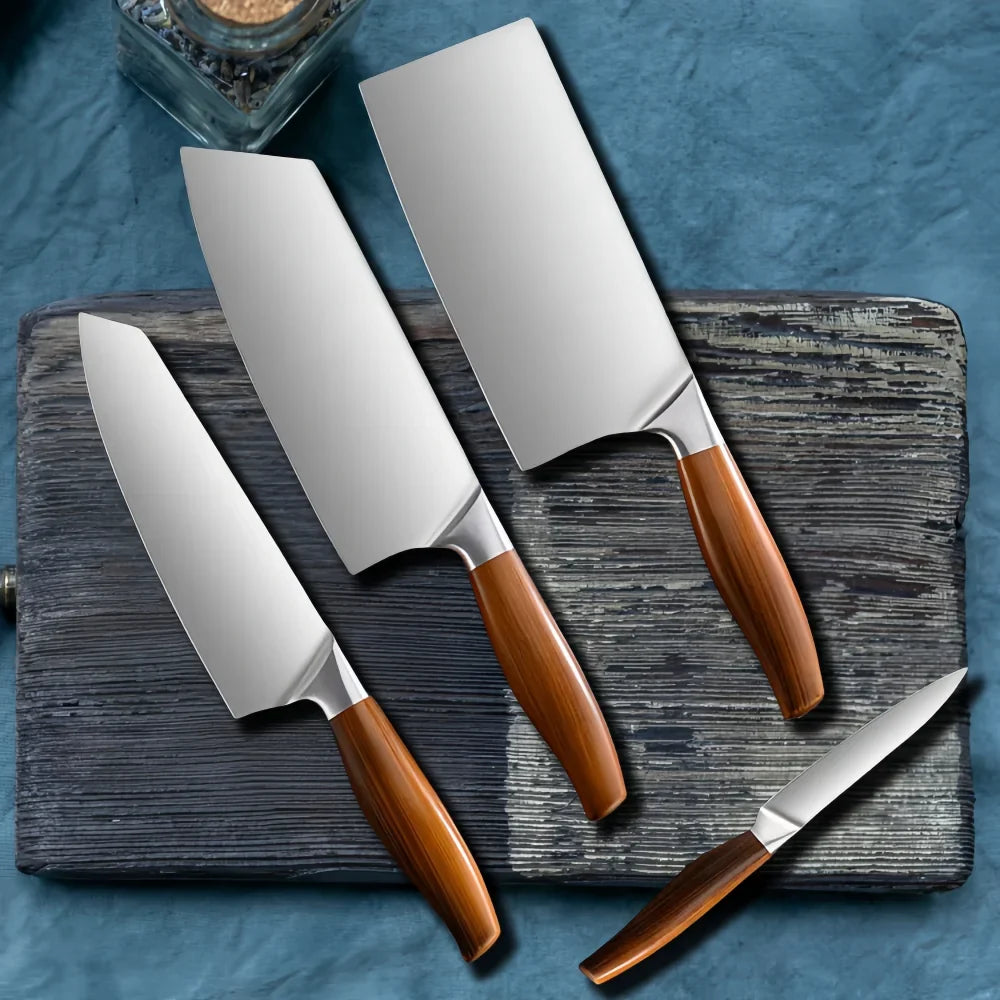 Japanese Kitchen Knife Set – Chef, Cleaver & Slicer + Sheath