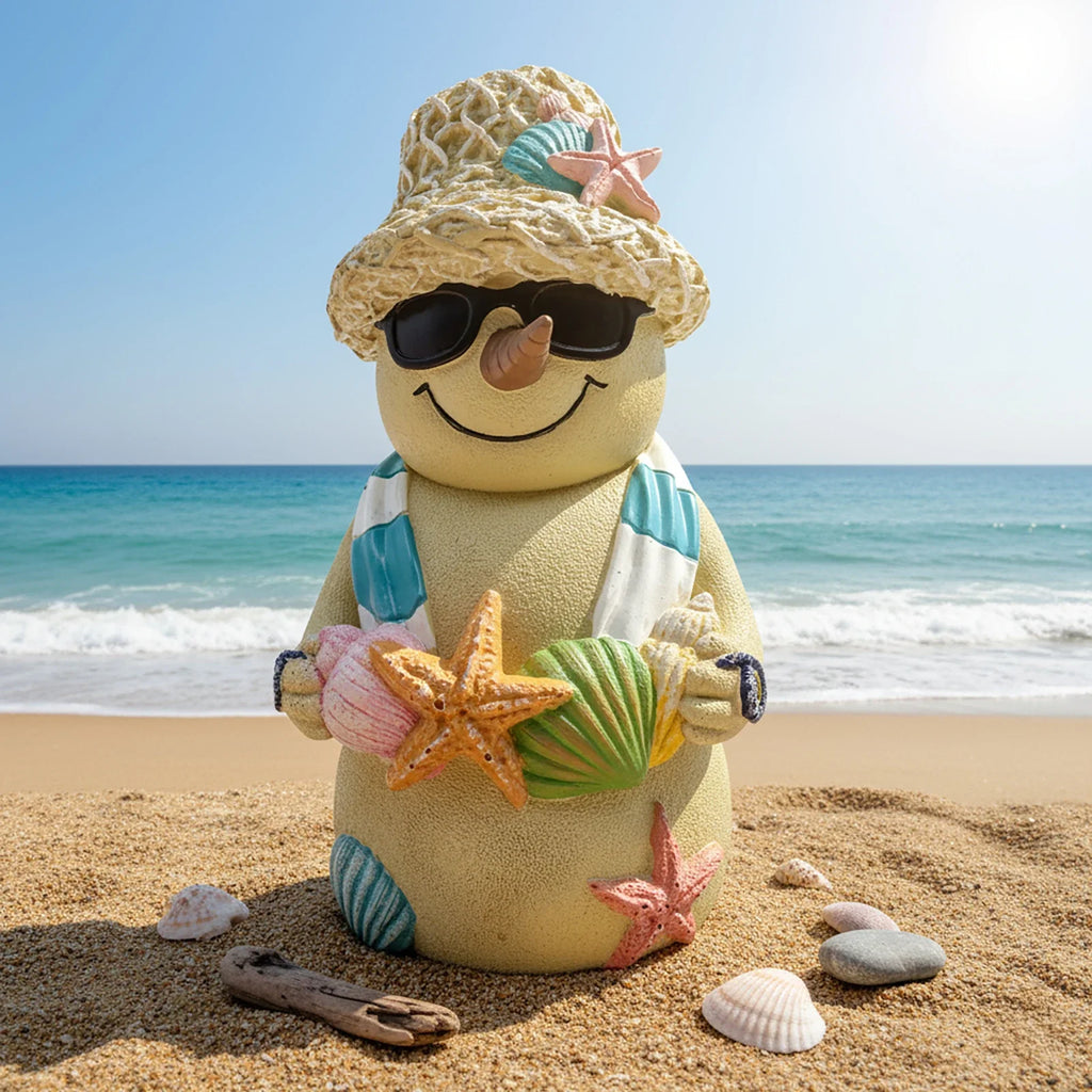 Christmas Beach Snowman Ornament | 18cm Ocean Theme Resin Decor