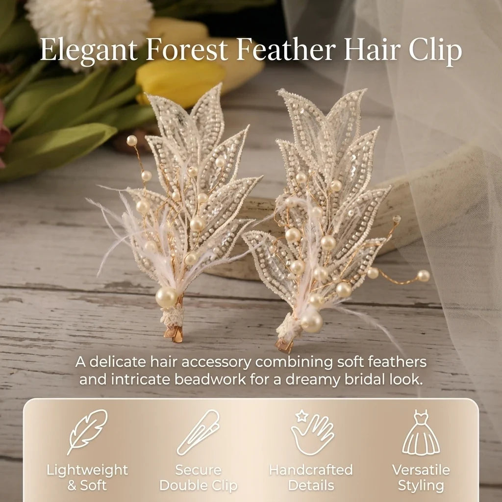 Bridal Hair Clip Beaded Edge – Feather & Pearl Wedding Barrette