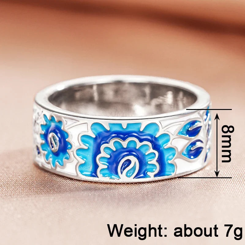 Huitan Blue Flower Ring for Women – Elegant Fashion Jewelry