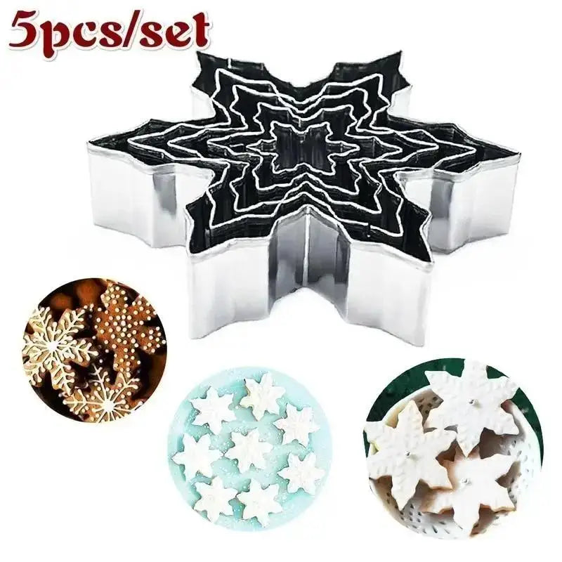 5-Piece Snowflake Cookie Cutters – Stainless Steel Christmas Set