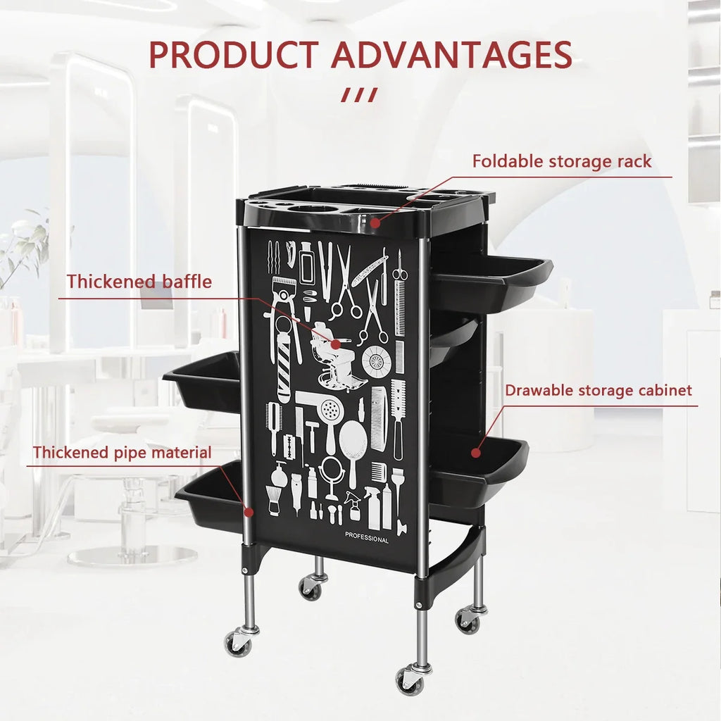5-Drawer Rolling Salon Cart | Hairdresser Trolley on Wheels