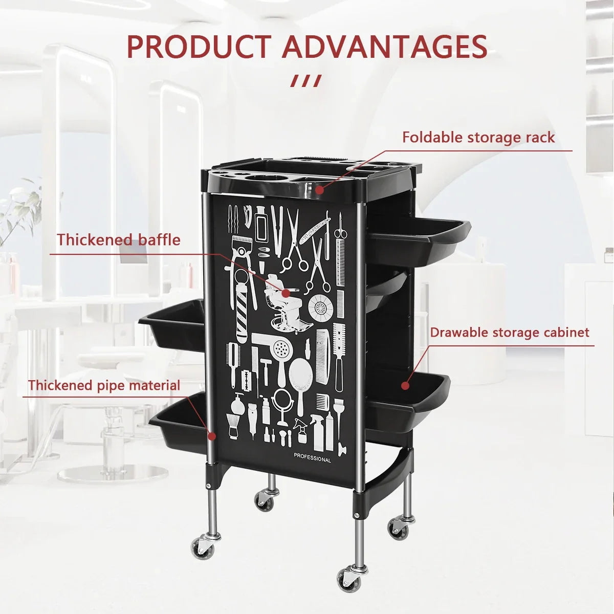5-Drawer Rolling Salon Cart | Hairdresser Trolley on Wheels