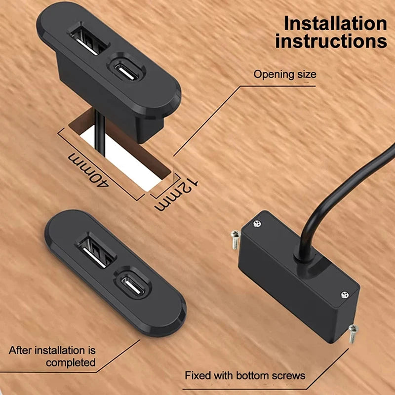 Office Bedroom Table Recessed Sockets 1 USB-A Type-c Built Desktop