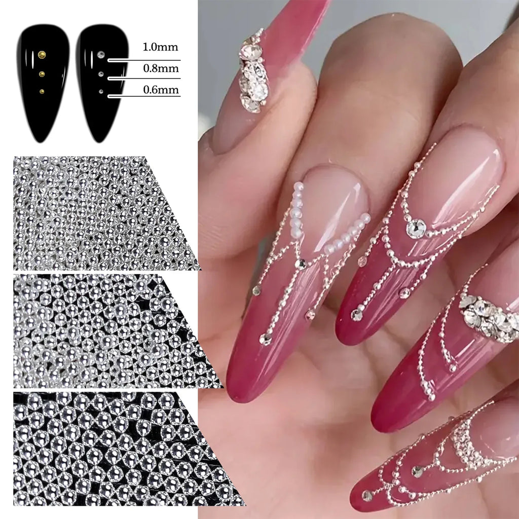 Steel Bead Nail Art Kit – 6-Grid Gold & Silver Manicure Charms
