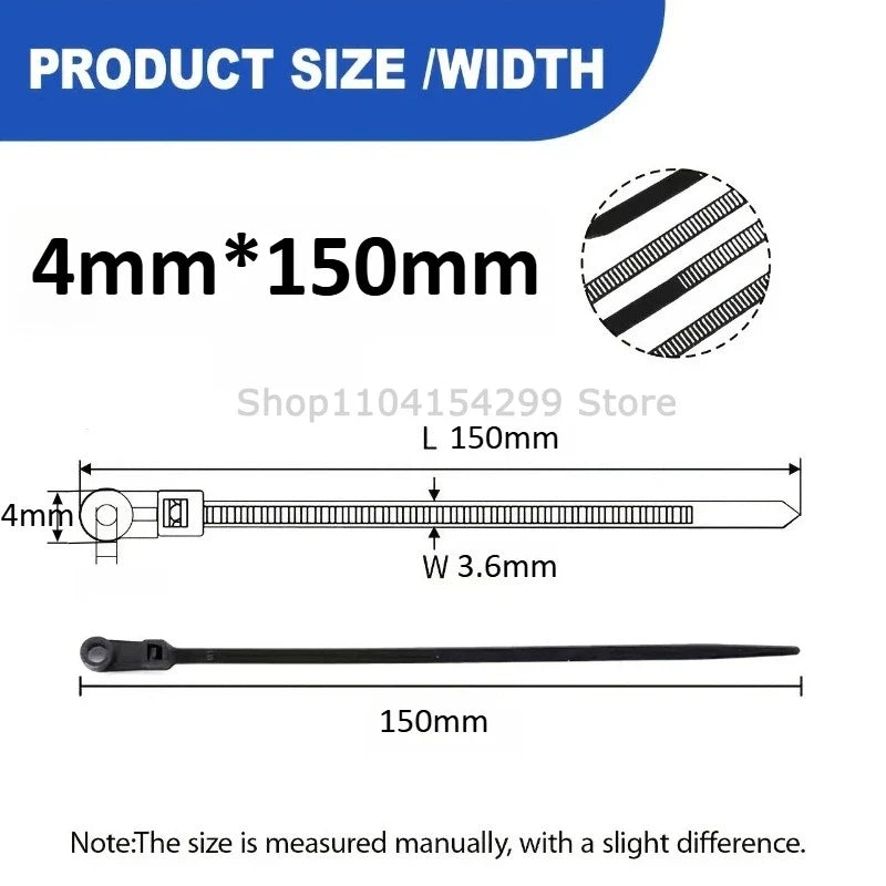 100pcs Nylon Cable Ties with Screw Hole – Self-Locking Zip Ties