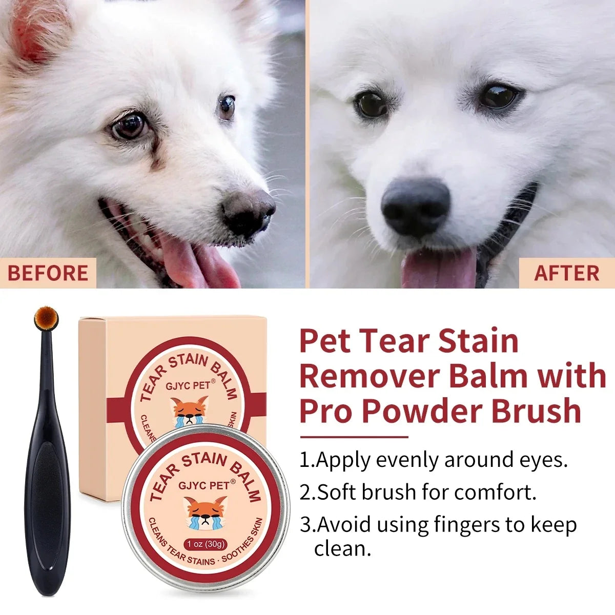 GJYC PET Natural Gentle Tear Stain Balm Brush Remover Reduces Eye