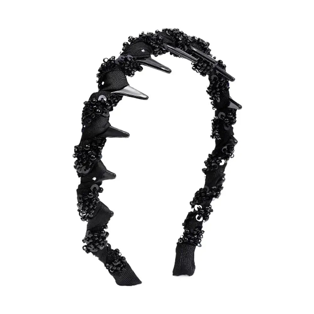 Women Beaded Wrap Headband Wash Face Toothed Non-slip Hair Hoops