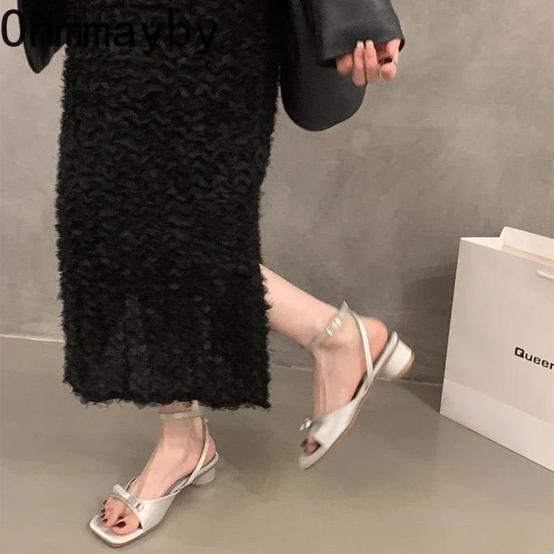 Women's Butterfly-Knot Open Toe Square Heel Dress Sandals