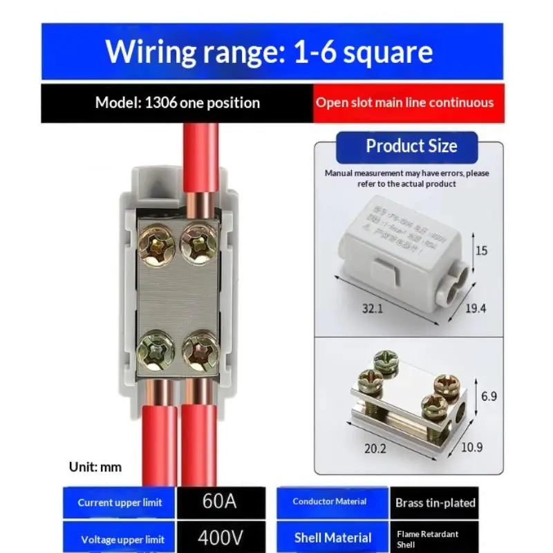T-Type Wire Splitter Terminal Block 1-In 2-Out | No Cut 1–16mm²