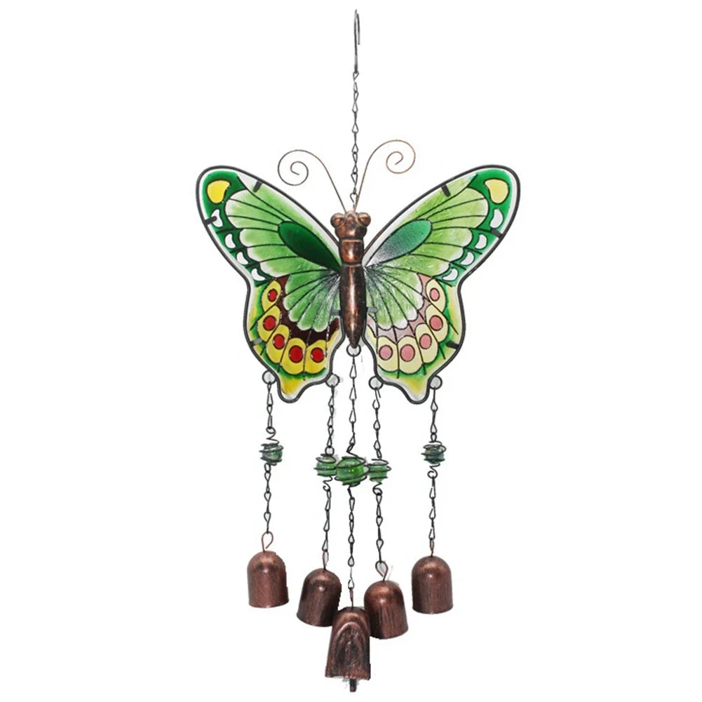 A36T-Big Butterfly Iron Glass Painted Wind Chimes Metal Tube Bell
