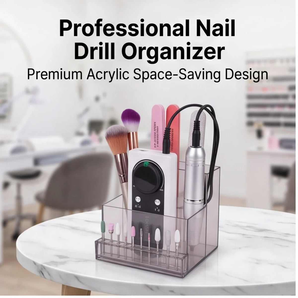 Clear Acrylic Nail Display Box Transparent Organizer Drill Bits