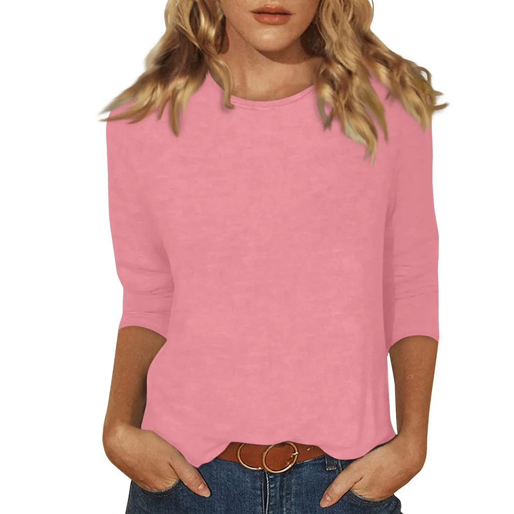 Women's Casual 3/4 Sleeve Round Neck Print Blouse Top | S–5XL