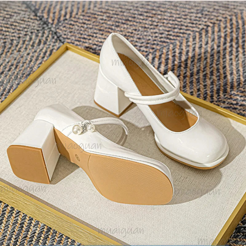 Women's Mary Jane Chunky Heel Pumps | Sweet Style Buckle Strap