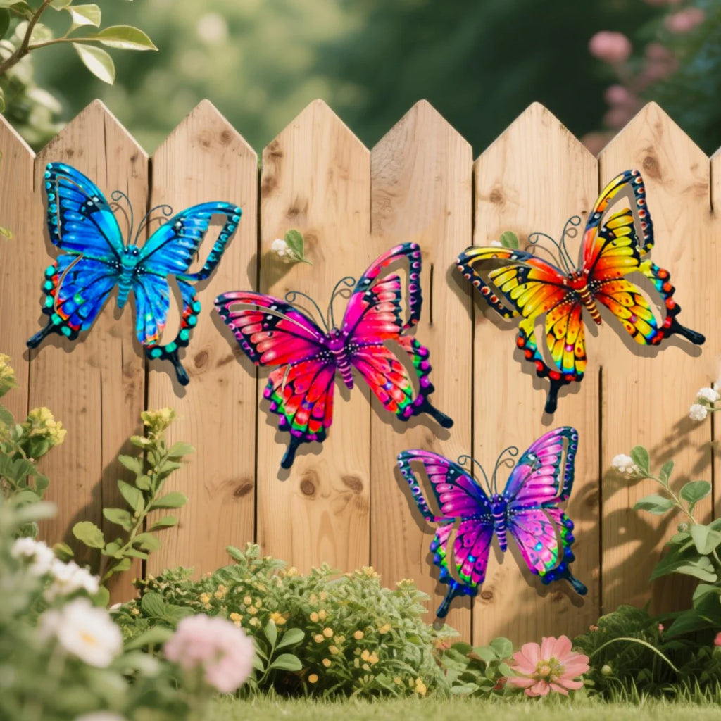4-Piece Iron Butterfly Wall Decor – Painted Metal Garden Art