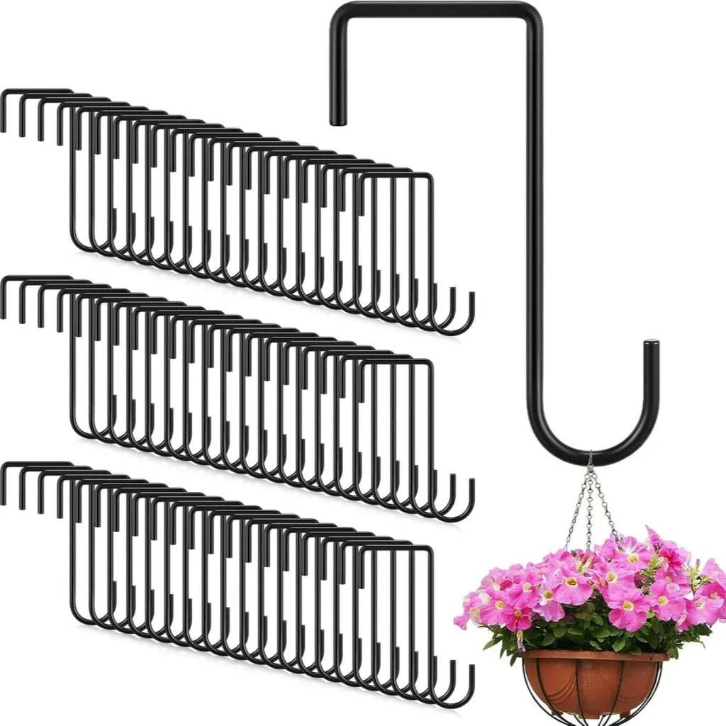 2-Pack Brown Steel Fence Hooks for Plants & Bird Feeders