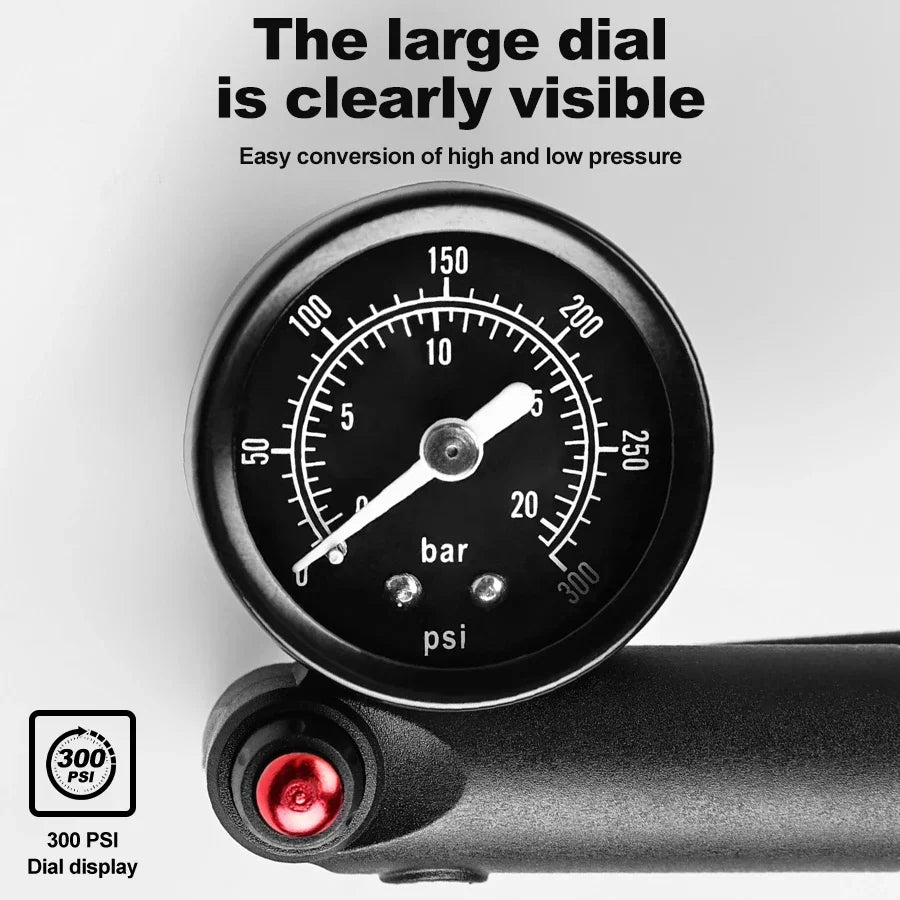 X-TIGER 300PSI Portable Bike Pump with Pressure Gauge | AV/FV