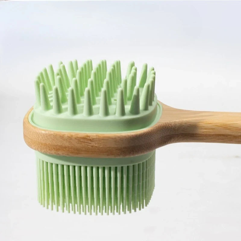 Soft Silicone Body Cleansing Brush Detachable Long Wooden Handle