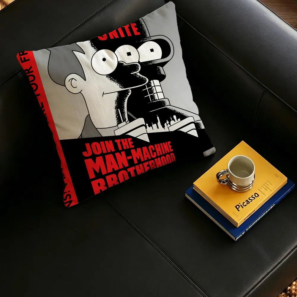 Futurama Bender Linen Cushion Cover | Sofa & Bedroom Decor