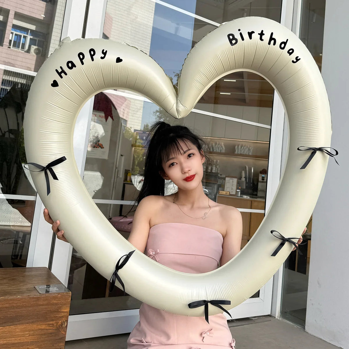 Pink Red Heart Balloon Bow Romantic Confession Photo Prop Birthday