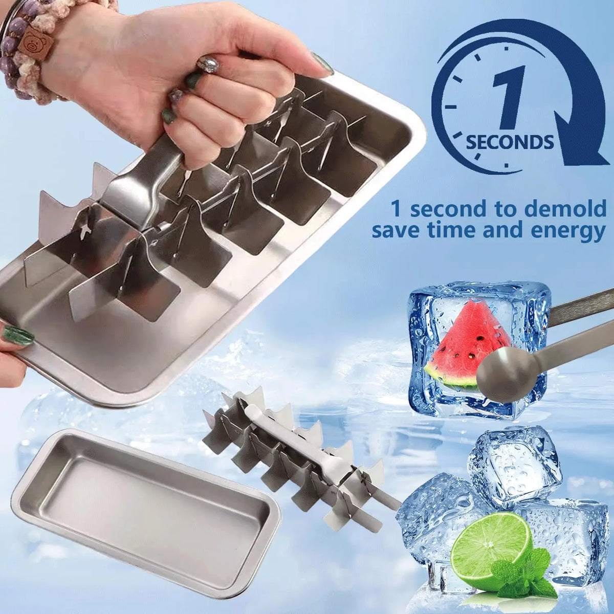 Stainless Steel Ice Cube Tray with Lever Release – 6 & 18 Cavity